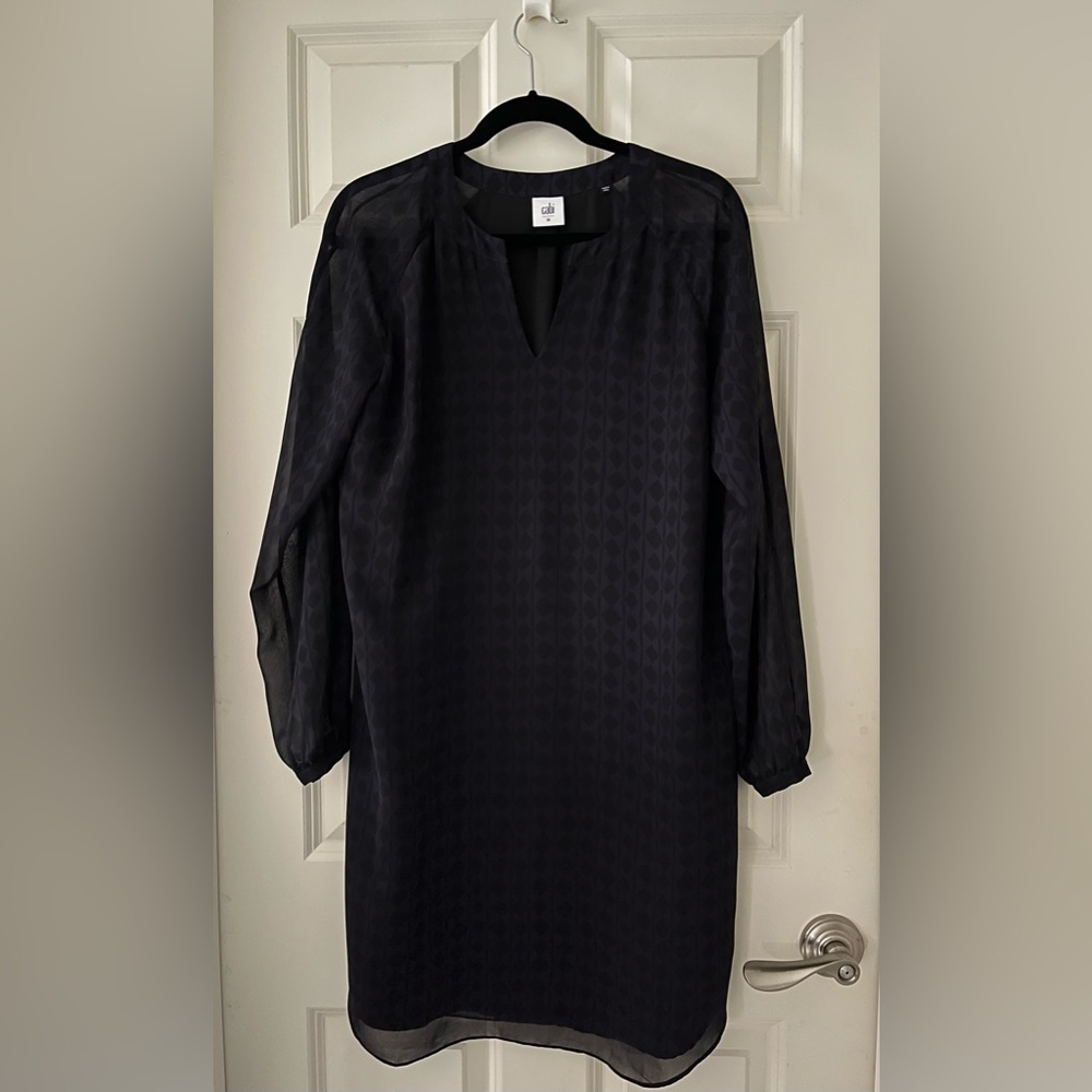 Cabi Dress Harlequin Diamond Print Tunic V Neck Dress sheer sleeves Size M